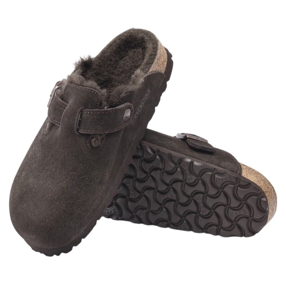 Birkenstock Boston Shearling Mocha Suede Genuine Shearling Lined Size 35 New
